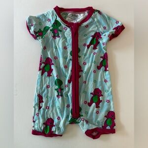 Barney The Dinosaur Bamboo Romper 3-6 Months, Dual Zip